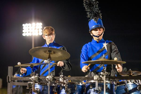 Page High band members march